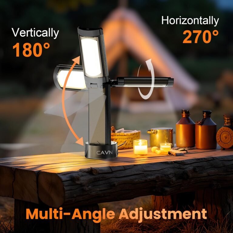 CAVN Rechargeable Camping Lights with Stand 6.5 ft Max Height, Portable Cordless LED Work Light 2200 Lumens 6500/4500/3500K Dimmable Camping Essentials Gear with Detachable Tripod, Black