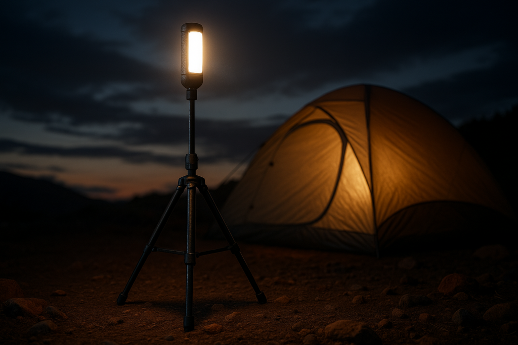 CAVN Rechargeable Camping Lights with Stand 6.5 ft Max Height, Portable Cordless LED Work Light 2200 Lumens 6500/4500/3500K Dimmable Camping Essentials Gear with Detachable Tripod, Black