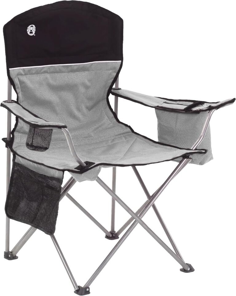 Coleman Portable Camping Chair with 4-Can Cooler, Cushioned Seat & Back with Side Pockets & Cup Holder, Carry Bag Included, Great for Camping, Tailgating, Firepits, Patio, & More