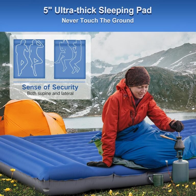 Double Sleeping Pad Camping, Self Inflating 6” Extra-Thick 2 Person Pillow Built-in Foot Pump Waterproof Inflatable Sleeping Mat Backpacking, Tent, Hiking, Portable Camping Pad (Navy Grey)