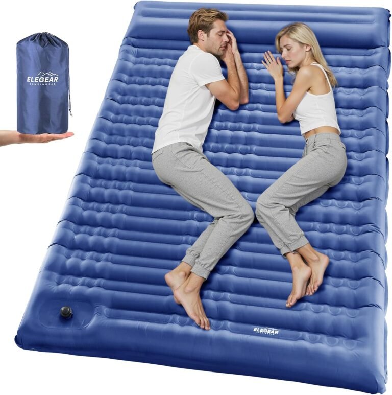Elegear CumbreX™ Double Sleeping Pad for Camping, 4.7″ Ultra-Thick Inflatable Camping Sleeping Pad 2 Person with Built-in Foot Pump, Portable Camping Sleeping Mat for Backpacking Hiking Tent, Full