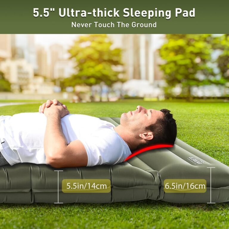 Elegear CumbreX™ Double Sleeping Pad for Camping, 5.5″ Ultra-Thick Inflatable Camping Sleeping Pad 2 Person with Built-in Foot Pump, Portable Camping Sleeping Mat for Backpacking Hiking Tent, Full