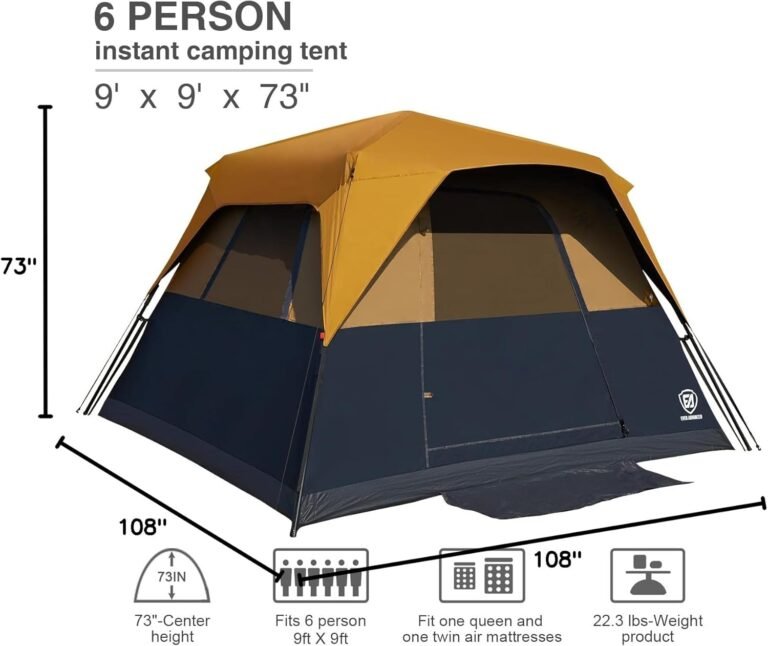 EVER ADVANCED 6 Person Camping Tent, Blackout Design Tent for Camping Instant Cabin Tents for Family with Rainfly, 60s Easy Setup, Water-Resistant