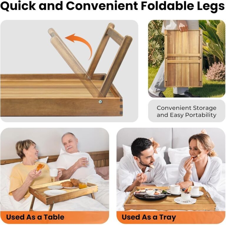Extra Large Folding Bed Tray Table, 22’’ x 14’’ Acacia Wood Breakfast Tray, Food Serving Tray with Legs for Eating in Bed