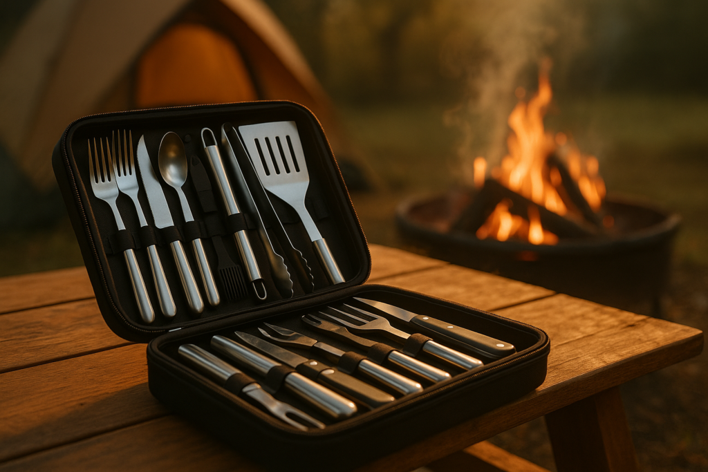 FANGSUN Camping Cooking Utensils, 16 PCS Portable Camping Kitchen Set with Grill Accessories, Camp Gifts for Men Dad, New Year‘s Presents for RV, Hiking, Picnic, Backpacking