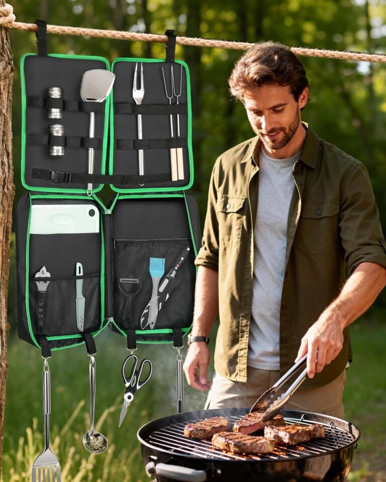 FANGSUN Camping Cooking Utensils, 16 PCS Portable Camping Kitchen Set with Grill Accessories, Camp Gifts for Men Dad, New Year‘s Presents for RV, Hiking, Picnic, Backpacking