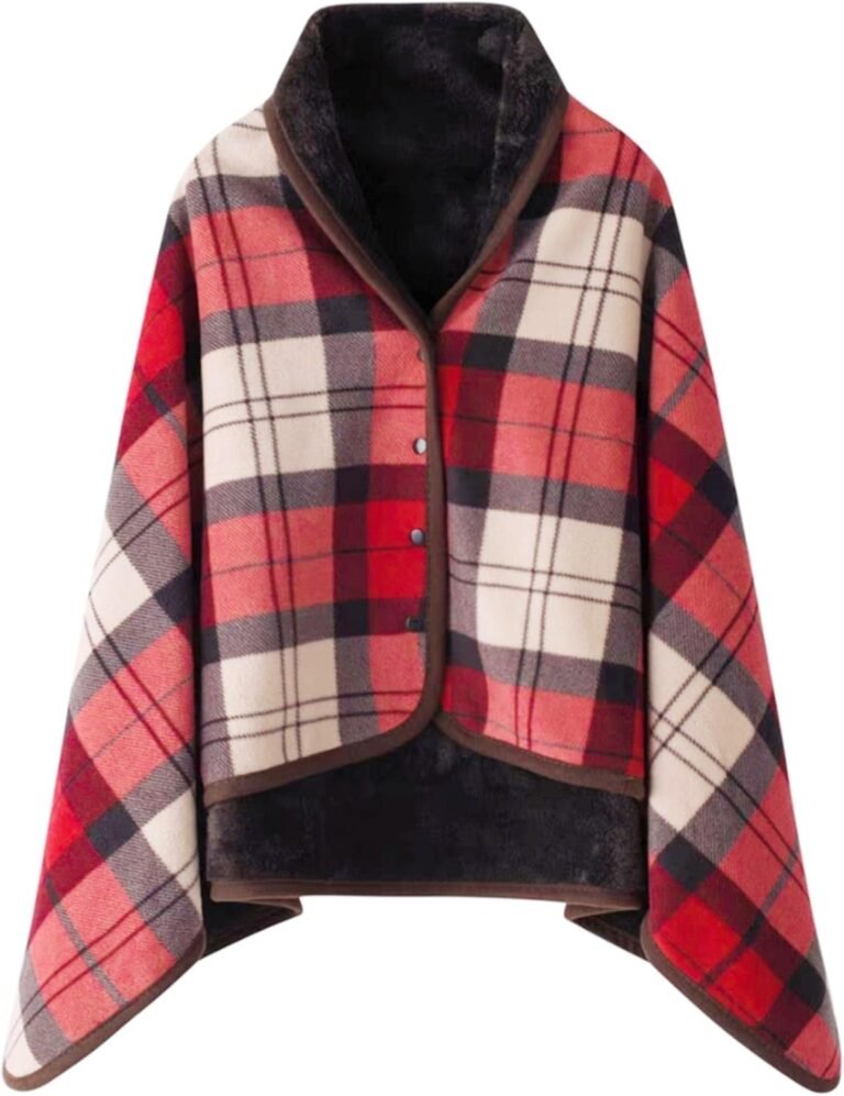 Fleece Wearable Blanket,Comfy Warm Wrap Shawl Poncho Throw with Buttons,Office Chair Lap Sofa Bed Travel Cape Cover