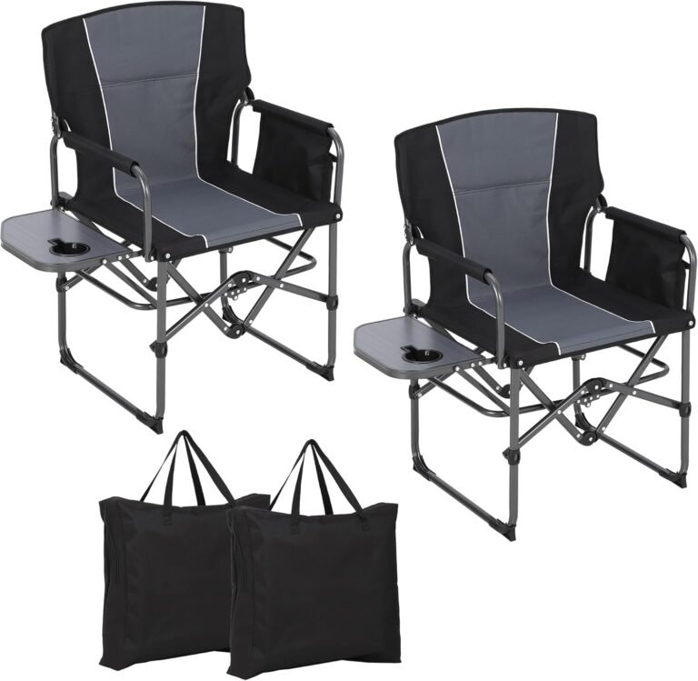 Folding Camping Chairs for Adults, Portable Lawn Chair with Side Table, Side Pocket & Beverage Holder, Heavy Duty Director Chair for Outside Rv Beach Yard Garden Deck
