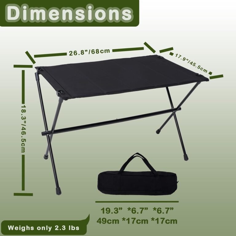 Folding Camping Table, Large Portable Camping Side Table with Carry Bag, Ultralight Weighs Only 2.3lbs, Ideal for Camping, Hiking, Backpacking, Beach, Picnic, Travel