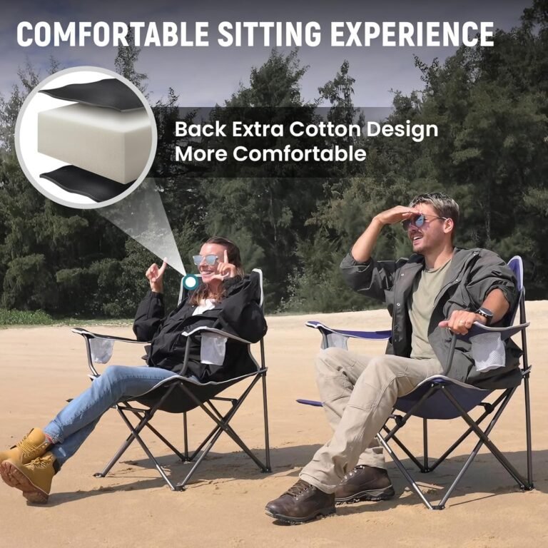 FUNDANGO Folding Camping Chairs for Adults, Oversized Beach Chairs with Table Tray, Heavy Duty Lawn Chair with Cup Holders for Sports, Outdoor, Camp (Black)