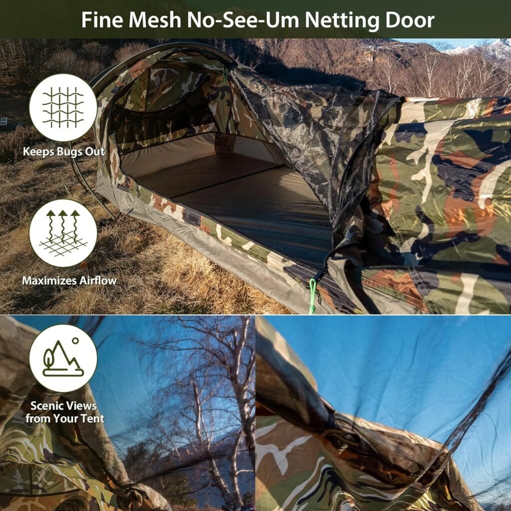 GEERTOP Ultralight Single Person Bivy Tent for Camp Waterproof Man Tent for Camping Hiking Backpacking Hunting Outdoor Survival Gear - Easy Set Up