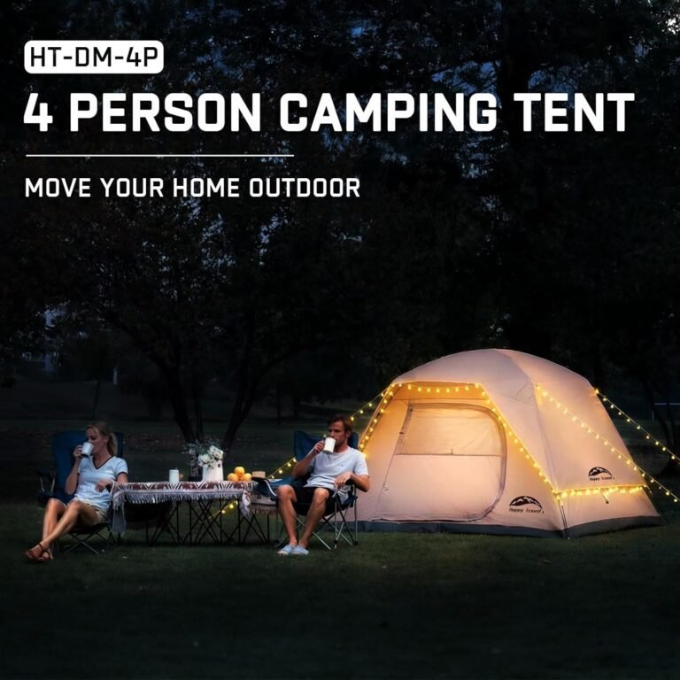 Happy Travel Camping Tent, 4 Person Dome Tents for Camping with Rainfly, Waterproof Clip Easy Setup Portable Family Tent with Mesh Windows, 20% More Headroom Backpacking Tents for Camping & Hiking