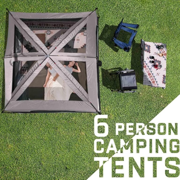 Happy Travel Tent 6 Person Tents for Camping, Waterproof Easy Setup Camping Tent with Rainfly, Portable Large Family Cabin Tent with 5 Large Mesh Windows and Carry Bag for Outdoor Camping & Hiking