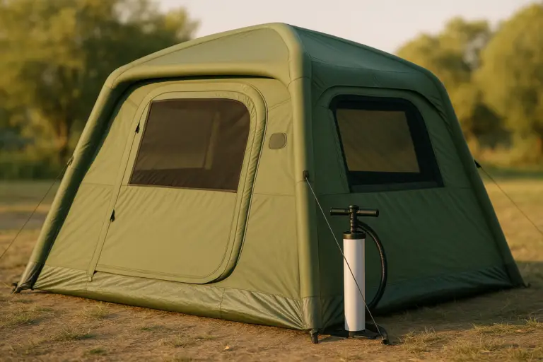 Inflatable Camping Tent with Hand Pump Waterproof Outdoor Blow up Tent Oxford 4 Season Air Tent Cabin House with Mesh Windows & Door 12sq/6sq Green