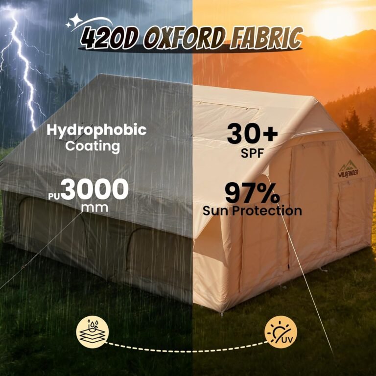 Inflatable Tent with Skylight, Quick Setup Blow Up Tents with Pump, Hot Tent with Stove Jack, Waterproof Oxford Inflatable House for Camping, Air Glamping Tents for Camping Adult 8-12 Person