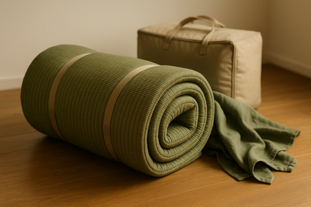 Japanese Floor Mattress, Futon Mattress with Portable Storage Bag and Washable Cover, Roll Up Thick Tatami Mat Suitable for Camping, Guest Room, Green, Twin