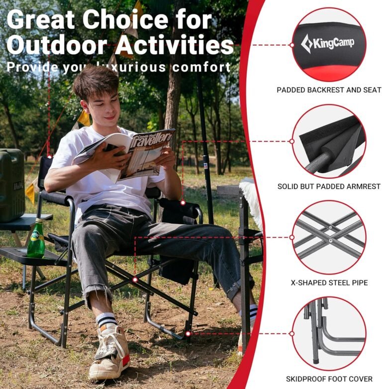 KingCamp 2-Pack Camping Folding Director Chairs with Side Table & Storage, Red