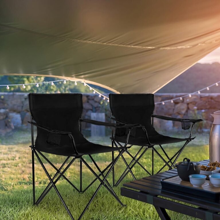 Leonyo 2 Pack Camping Chairs for Adults, Lawn Chairs with Table, Heavy Duty Folding Chairs for Outside Oversized & Comfy Sports Chair for Adults Fishing, Beach, Patio, Hiking, Lawn, Travel – Black