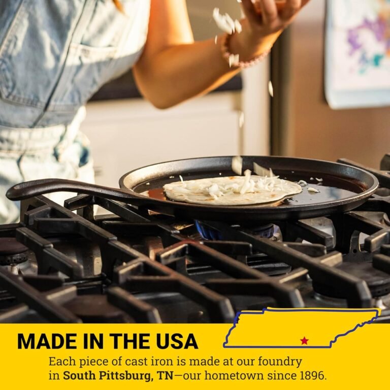 Lodge Round Seasoned Cast Iron Griddle – Round-Shaped, Pre-Seasoned Iron Griddle Pan – Non-Toxic, PFAS-Free Cookware – Compatible with Stovetop, Oven, Grill, or Campfire – 10.5 Inches