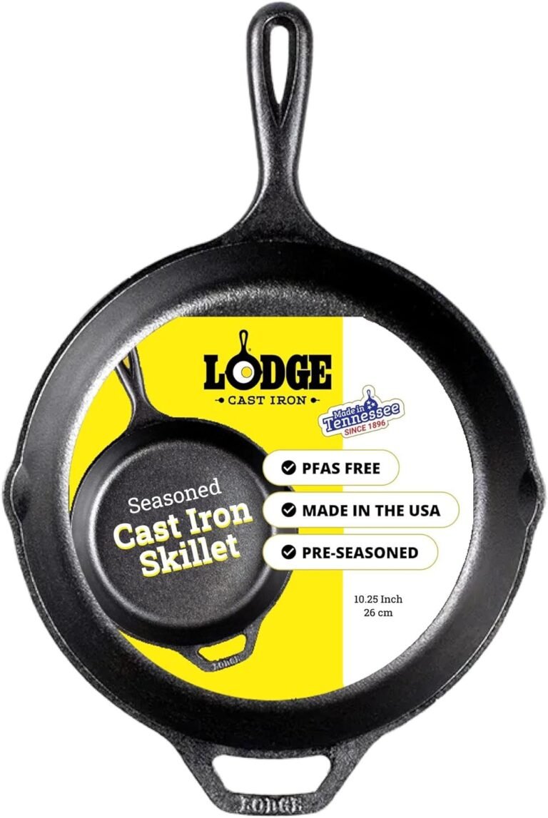 Lodge Seasoned Cast Iron Skillet – PFAS-Free, Non-Toxic Cookware – Use with an Oven, Stove, Grill, or Campfire – Naturally Non-Stick & Oven Safe – 10.25 Inches