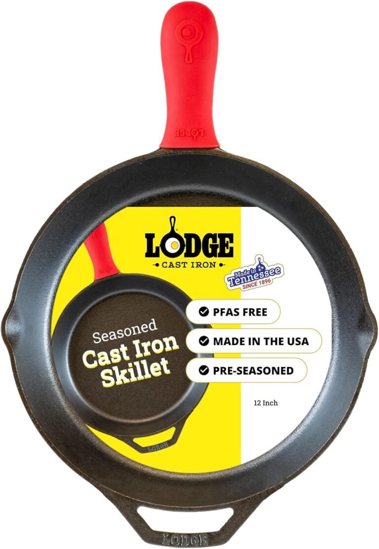 Lodge Seasoned Cast Iron Skillet – Quality Frying Pan for the Stove, Oven, Grill & Campfire – Includes Silicone Hot Handle Holder – Non-Toxic, Nonstick & Long-Lasting – 12 Inches