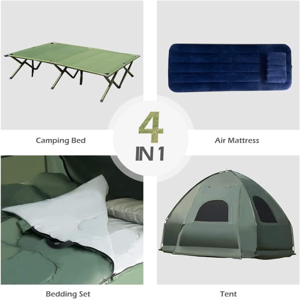 Moccha Folding Camping Tent Cot with Sleeping Bag and Air Mattress, Elevated Camping Tent with Carry Bag for Outdoor Activity, Hiking, Picnic (1-Person)