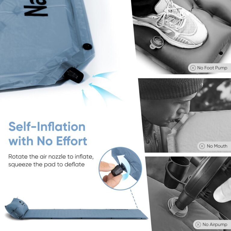 Naturehike Self-Inflating Sleeping Pad, Ultralight Memory Foam Camping Pad with Pillow, Fast Inflating, Sleeping Pad for Camping Hiking with Storage Bag, Single, Blue