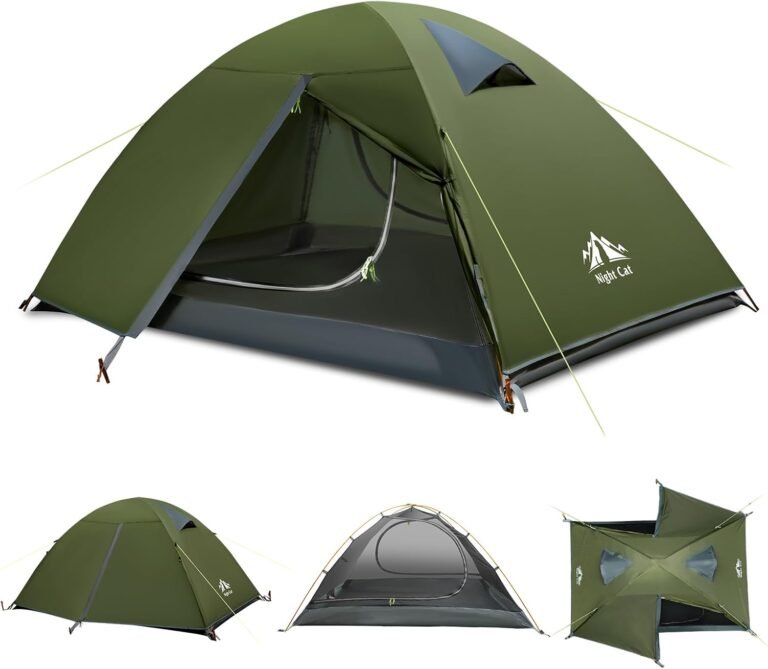 Night Cat 2-Persons Backpacking Tent: Waterproof Lightweight Camping Tent for Two People Hiking Outdoor Mountain with Aluminum Poles and Rainfly Green