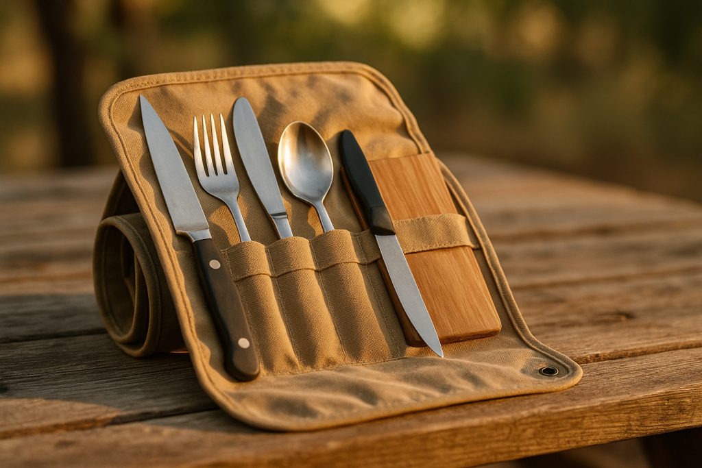 Odoland 14pcs Camping Cooking Utensils Set, Stainless Steel Outdoor Kitchen Cookware Kit, Portable Storage Bag for Knife, Fork, Spoon, Chopping Board, Chefs Knife, Camping, Grilling, Picnic and BBQ