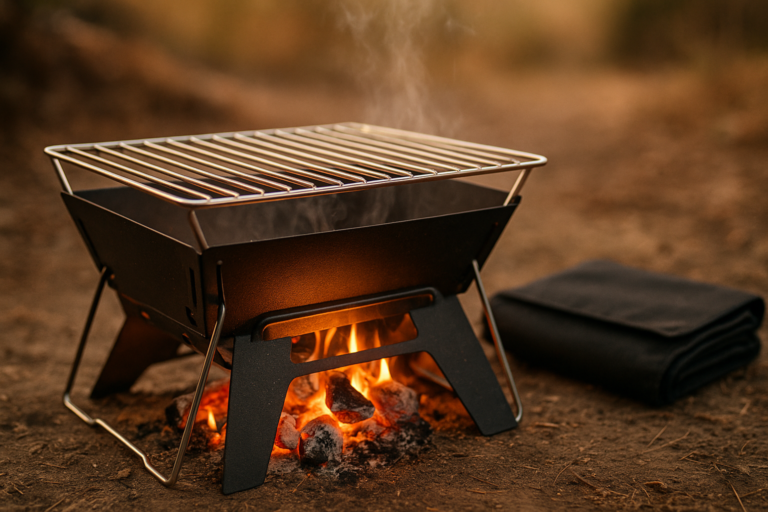 Odoland Camping Campfire Grill, Portable Folding Charcoal Grills, Backpacking BBQ Grill, Heavy Duty Firepit Grill with Carry Bag for Outdoor Cooking, Bonfire, Patio, Backyard