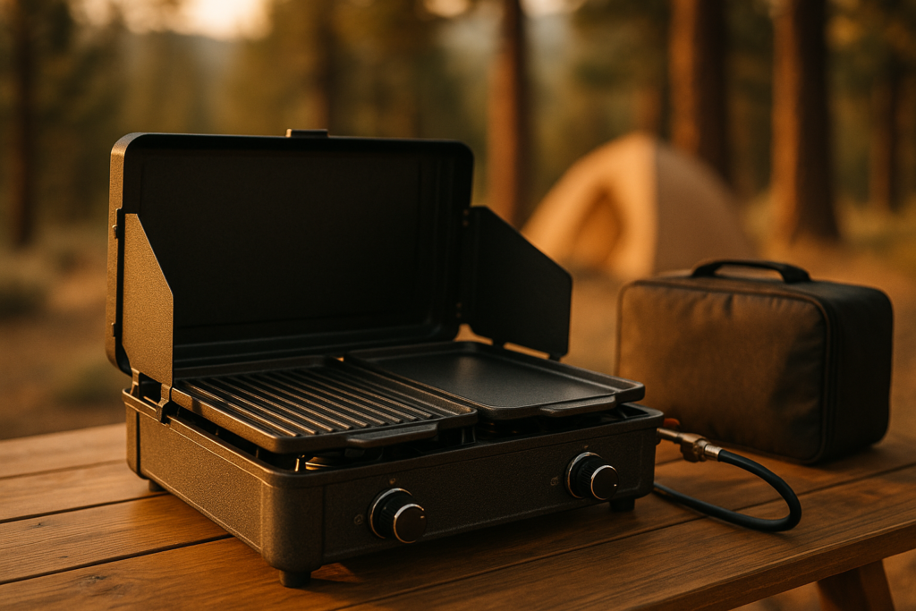 OGERY 2-Burner Foldable Camping Stove with Griddle (Textured Smooth) and Carrying Bag, Portable Propane Camp Stove with 2 Adjustable Burners Piezo Ignition, for Camping Tailgating Essentials Gear OGERY 2-Burner Foldable Camping Stove with Griddle (Textured Smooth) and Carrying Bag, Portable Propane Camp Stove with 2 Adjustable Burners Piezo Ignition, for Camping Tailgating Essentials Gear