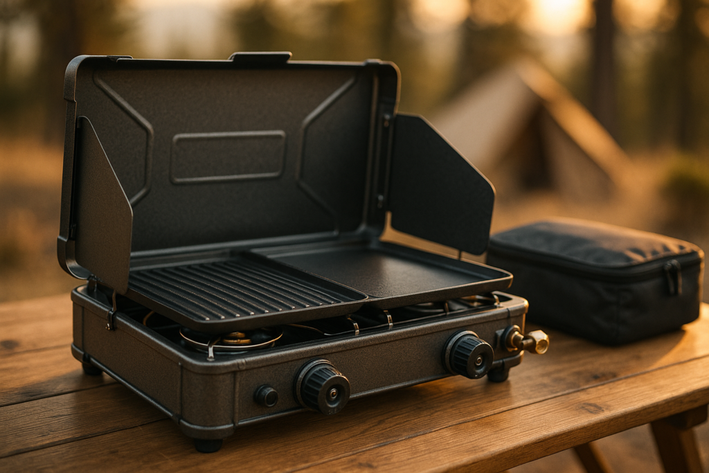 OGERY 2-Burner Foldable Camping Stove with Griddle (Textured Smooth) and Carrying Bag, Portable Propane Camp Stove with 2 Adjustable Burners Piezo Ignition, for Camping Tailgating Essentials Gear OGERY 2-Burner Foldable Camping Stove with Griddle (Textured Smooth) and Carrying Bag, Portable Propane Camp Stove with 2 Adjustable Burners Piezo Ignition, for Camping Tailgating Essentials Gear