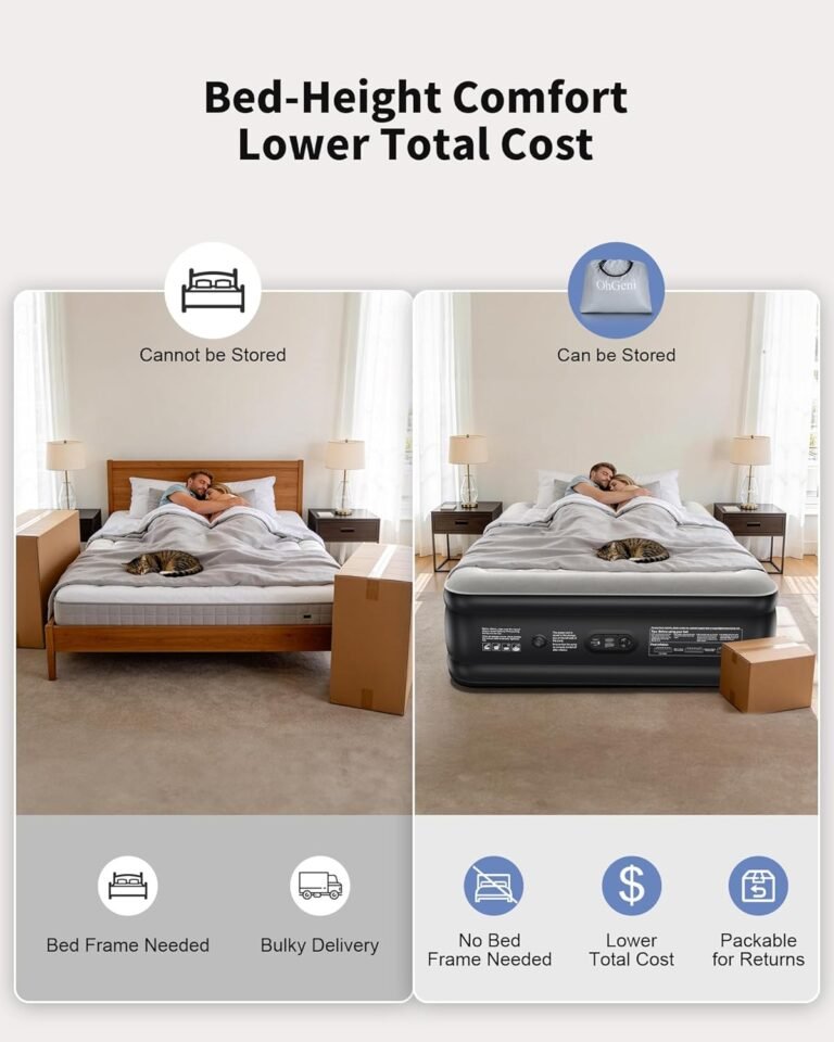 OhGeni Queen Air Mattress with Built in Pump, Ideal Alternative to a Bed, Inflatable Blow Up Mattress 18 Raised Comfort, Upgraded Surface Portable Bed for Home, Camping, Colchone Inflable, 650 lbs