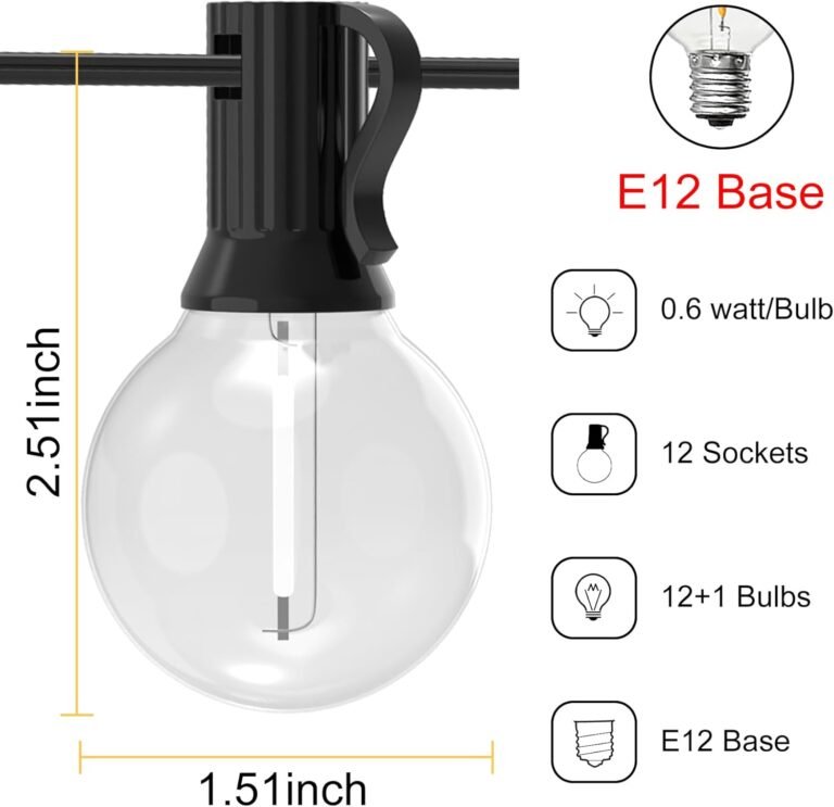 ‌Outdoor String Lights 25FT, Waterproof Patio Lights with 12+1 G40 Shatterproof Bulbs, Connectable Hanging Outdoor Lights for Backyard, Garden, Porch, Gazebo, Party Decor