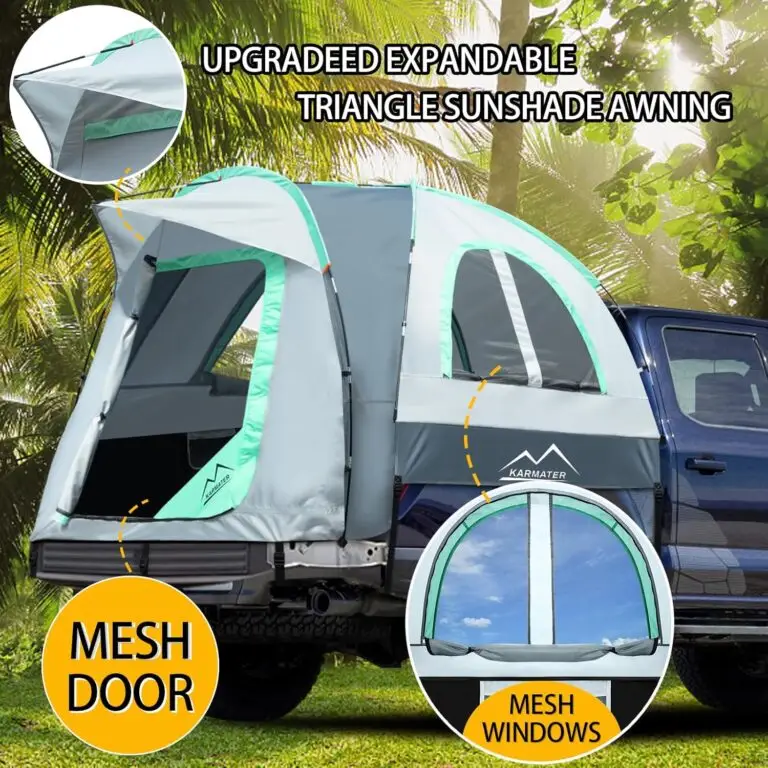 Pickup Truck Tent, Waterproof PU2000mm for Camping 5.5-6 Ft Bed,2-Person Sleeping with Double Layer Design Windows, Portable Overland Tent Expandable Triangle Sunshade Awning