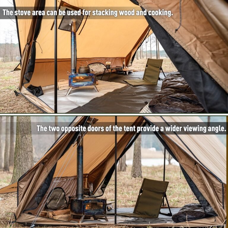 POMOLY Camping Hot Tent Cabin Tent, Chalet 70 Series Portable Wall Tents with Stove Jack and Two Poles for 2-3 Person Hiking, Backpacking