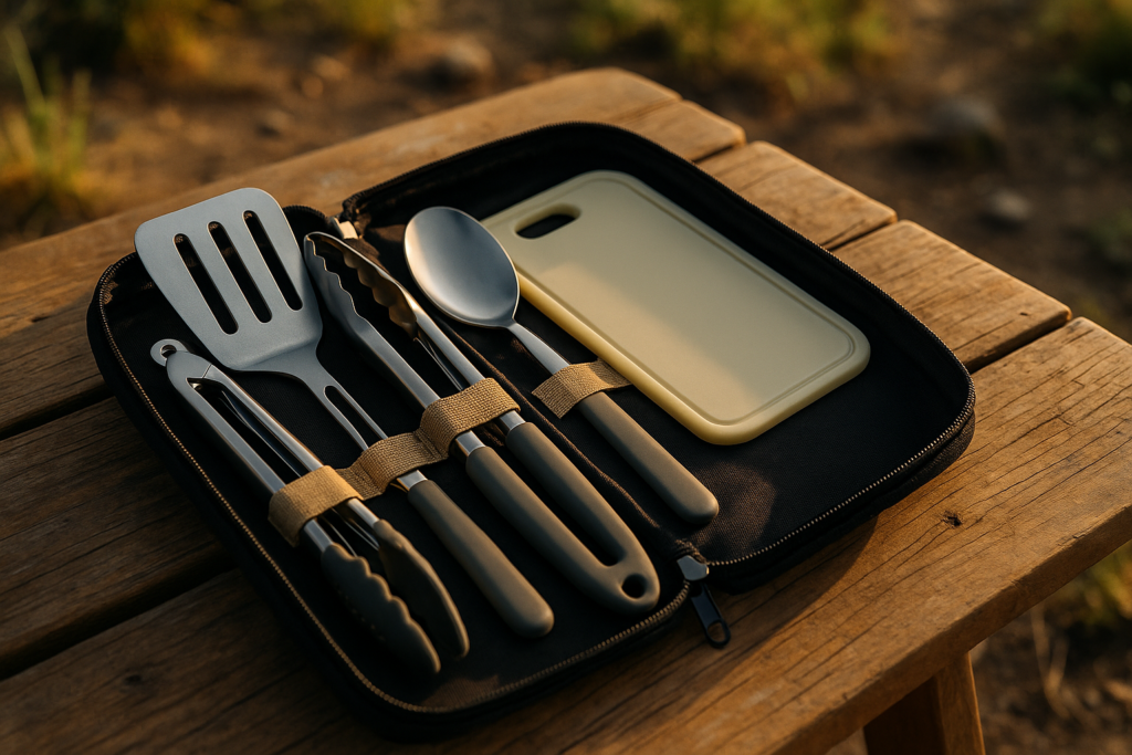 Portable Camping Cooking Utensils Set, Camp Kitchen Set with Organizer Bag, RV Essentials Outdoor Cooking Utensil Kit for Travel, Picnics, Camping, BBQs, Parties