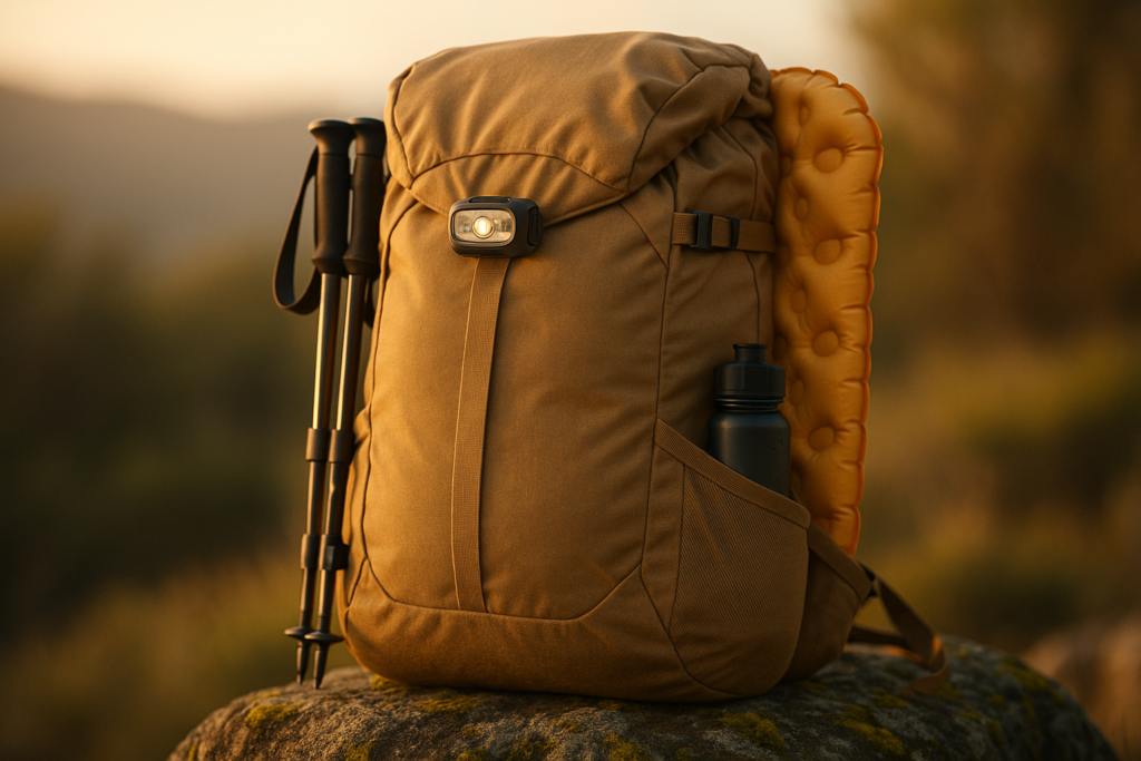 Premium Hiking Camping Backpack Set, Casual Style with Inflatable Sleeping Pad, Trekking Poles, Monocular, Water Filter Bottle  LED Headlamp - Adventure Essentials for Outdoor Explorers