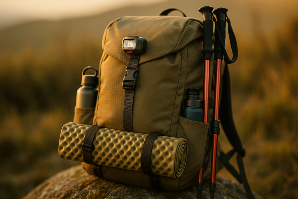 Premium Hiking Camping Backpack Set, Casual Style with Inflatable Sleeping Pad, Trekking Poles, Monocular, Water Filter Bottle  LED Headlamp - Adventure Essentials for Outdoor Explorers