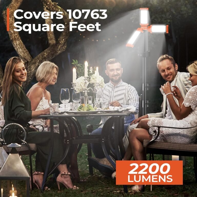 Rechargeable 12000mAh Camping Light with Adjustable Stand, Cordless Work Light with 3 LED Lamp Heads, 2200 Lumens Dimmable Magnetic Emergency Flashlight with Detachable Tripod, Orange