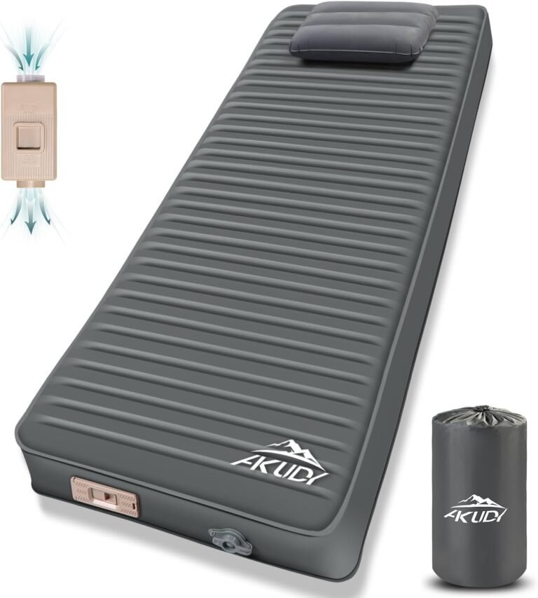 Self Inflating Sleeping Pad with Electric Pump, 4″ Ultra-Thick Memory Foam Camping Pad with Pillow, 9.5 R-Value Insulated Camping Mattress, Grey