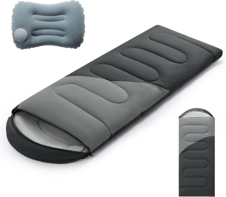 Sleeping Bags for Adults & Kids Lightweight Waterproof 3-4 Season Warm with Inflatable Pillow–Compact Portable Sleeping Bag for Cold Weather Camping, Hiking, Travel, Indoor/Outdoor Use
