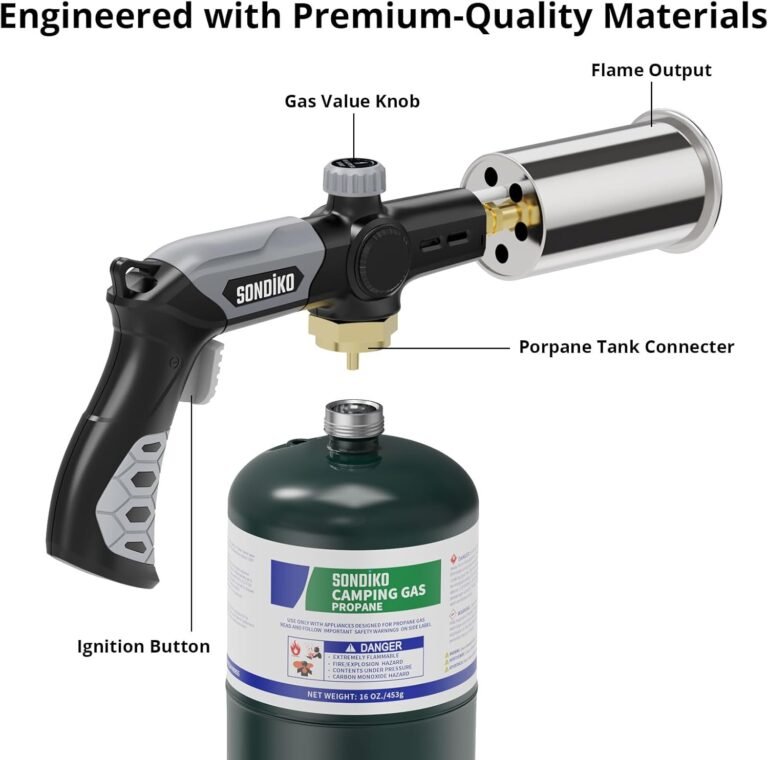 Sondiko Powerful Grill & Cooking Propane Torch L8010, Sous Vide, Welding Torch, Adjustable Wood Torch Burner for Searing Steak, BBQ, Campfire Starter(Black, Grey) Propane Tank Not Included