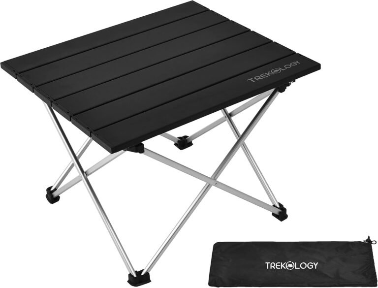 TREKOLOGY Small Camping Table – Beach Table That Fold Up – Lightweight, Foldable, Potable Folding Small Outdoor Table – for Camp, Hiking, Campers & Summer Outing Trip