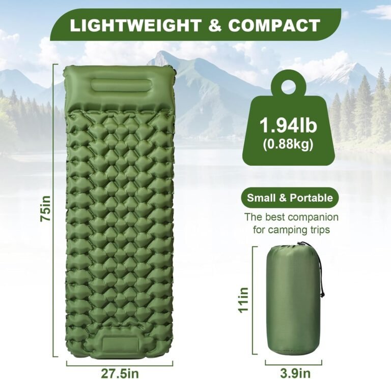 Ultralight Air Pad: 1.9lbs Camping Mattress with Pillow & Foot Pump – 4″ Thick with One-Second Deflation for Easy Backpacking