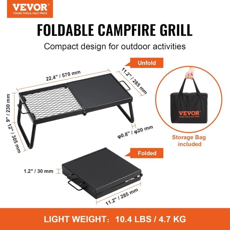 VEVOR Folding Campfire Grill, Heavy Duty Steel Mesh Grate, 22.4″ Portable Camping Grates Over Fire Pit, Camp Fire Cooking Equipment with Legs Carrying Bag, Grilling Rack for Outdoor Open Flame Cooking