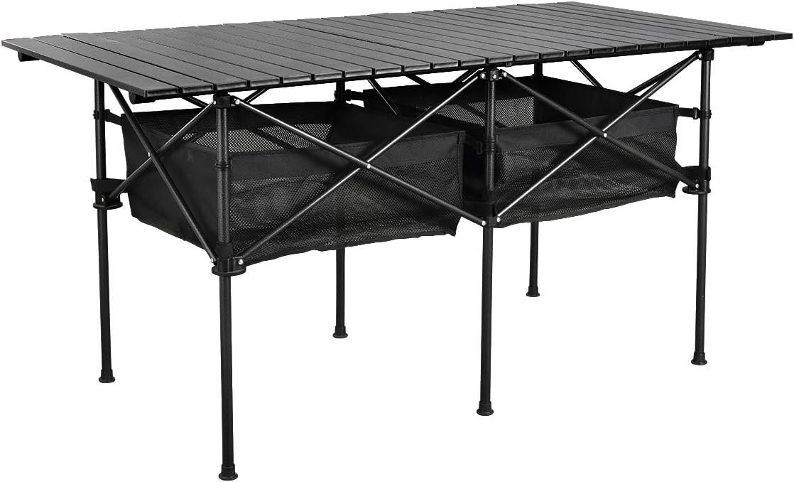 WUROMISE Lightweight Aluminum Folding Camping Table (37.13” x 21.57” x 19.69”), Portable Roll-Up Design for Outdoor, Camping, Beach, BBQ, Patio, and Picnic, Durable & Waterproof with Carrying Bag