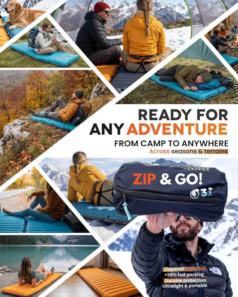 ZOOOBELIVES Inflatable Camping Sleeping Pad, 4-Inch Thick Full Air Support, No Bottoming Out for Side Sleepers, Camping & Backpacking Mattress with Built-in Foot Pump, Durable & Compact – Airlive2000